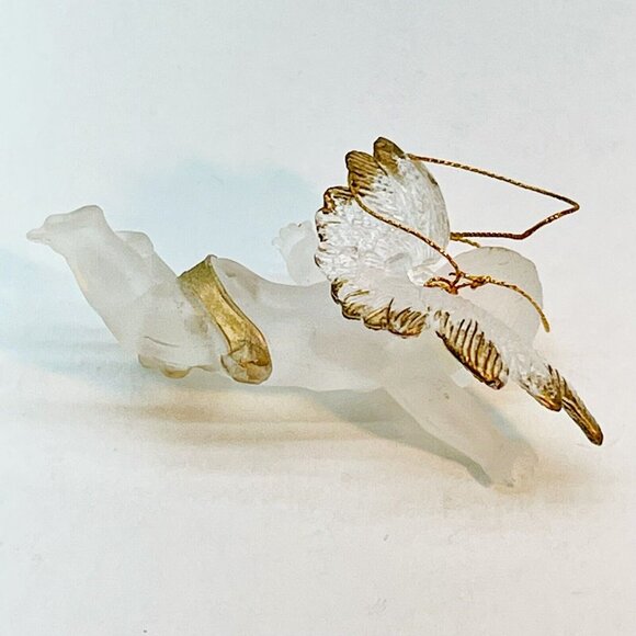 Vintage Christmas Tree Ornament Flying Angel Cherub Hand Painted Gold Wings 2.5" - Picture 3 of 11